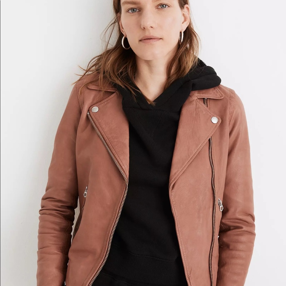 Madewell Washed Leather Motorcycle Jacket in Faded Mauve